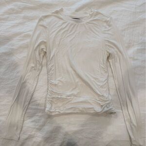 Lulu's White Long Sleeve Top with ruching